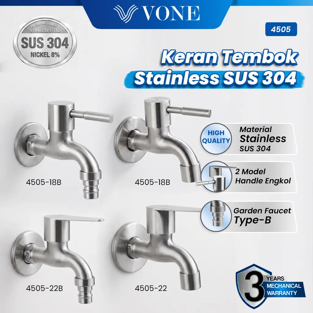VONE Kran Air Tembok Keran Taman Kamar Mandi Bak Stainless SUS 304 4505