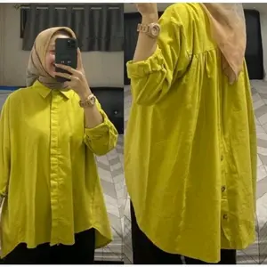 Kemeja Hana shirt Oversize Katun Linen Premium dengan Kancing Depan dan Belakang Variasi Unik - Kain, Putih Baju Formal Wanita Casual Basic Atasan Panjang Lembut Nyaman Hitam Kantong Tangan Kerja