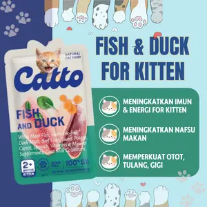 Catto Makanan Kucing Basah Dewasa & Kitten Fish & Duck Natural Wet Cat Food Sehat & Bergizi Tanpa Pengawet Meningkatkan Imun Energi Nafsu Makan