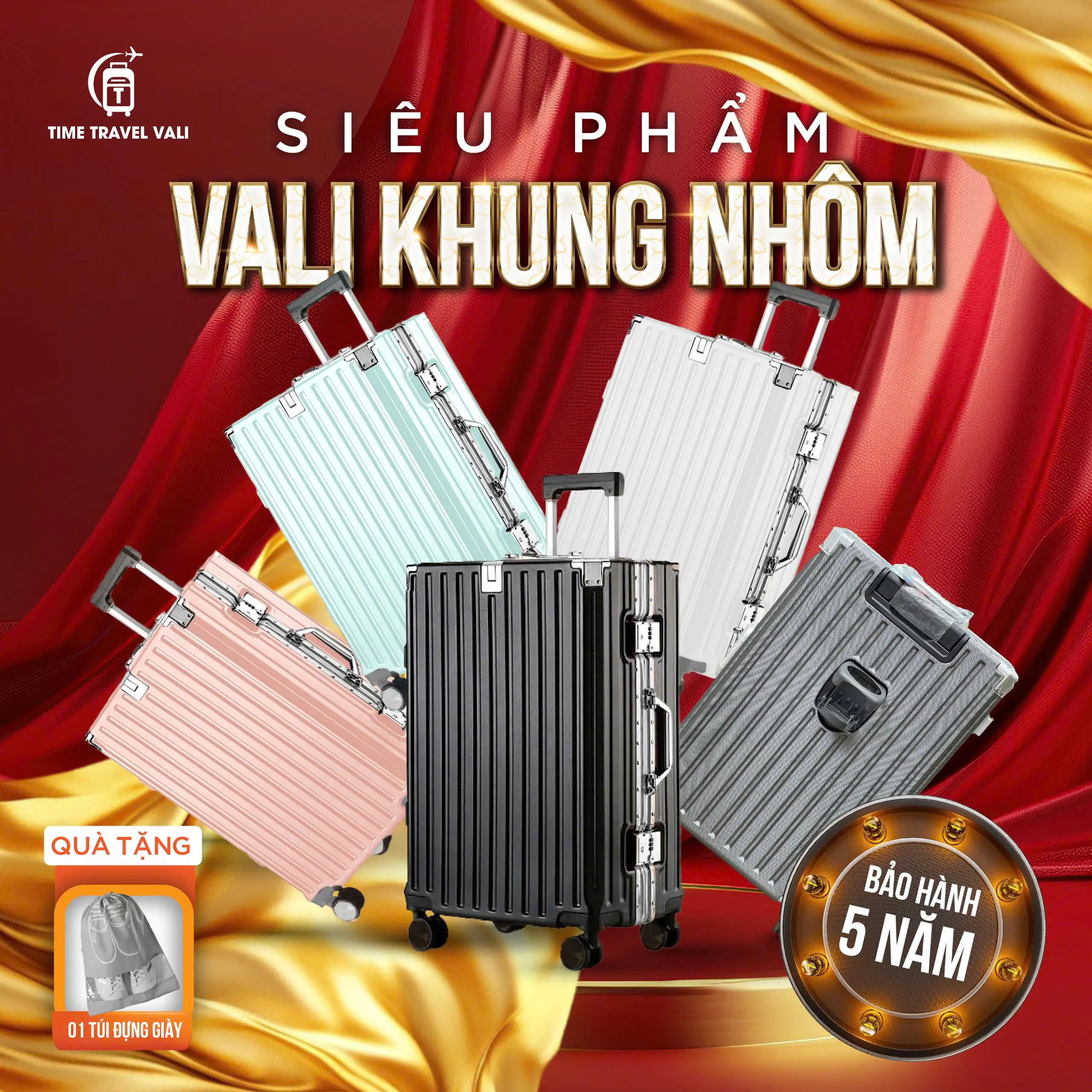 NB 999 Vali du lịch khung nhôm khóa sập có khay đựng cốc, thiết kế 2 ngăn khoá kéo tiện lợi (Bản nâng cấp không chìa khoá) - Bảo Hành 5 Năm Nam times  travel hộp đựng cứng nhẹ vali