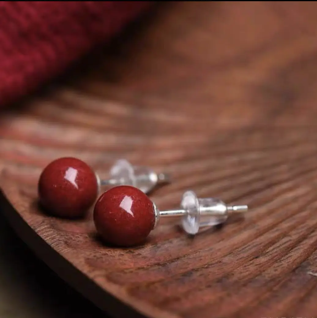 Round and full purple sand earrings s925 silver needle