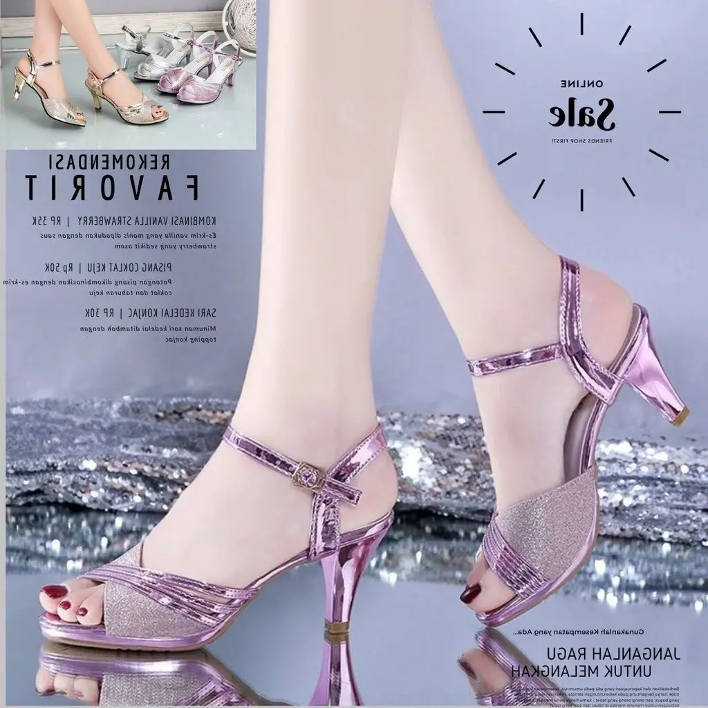 Sendal Wanita Dewasa Tali Gesper Hak 5cm Elegan dan Nyaman - Sandal, Shoes 01 anggun sandal mule & clog Outdoors Black