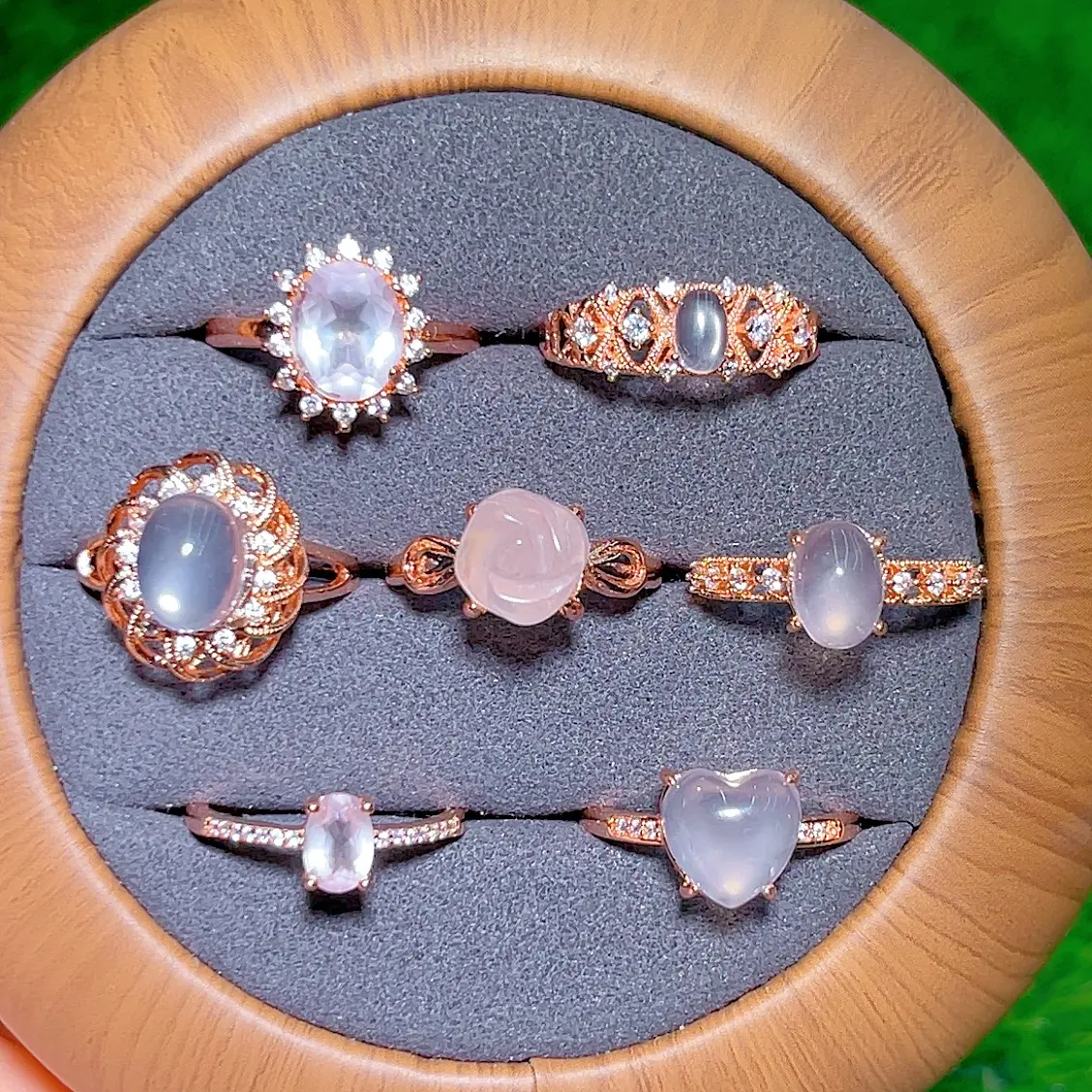 AR20 the collection of Rose quartz ring July birthstone adjustable size copper setting wholesale price
