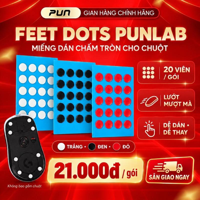 Feet Dots PunLab 20 Viên – Miếng Dán Chấm Tròn Cho Chuột Gaming, Dễ Dán, 3 Màu