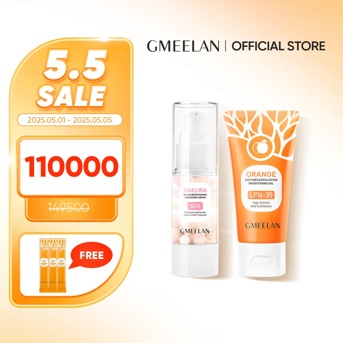 GMEELAN 2PCS SET Exfoliating Gel Scrub Exfoliasi Blood Orange 50g+Krim Pemutih Ketiak Sakura 30g
