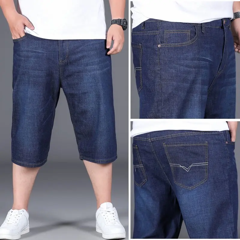 55-150kg men plus size elastic jeans rubber shorts large size denim short