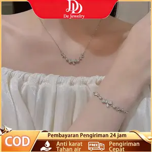 Terlaris Set Kalung Leher & Gelang Perak S925 Motif Pita Berlian gelang titanium Tahan Air Awet Tahan Lama