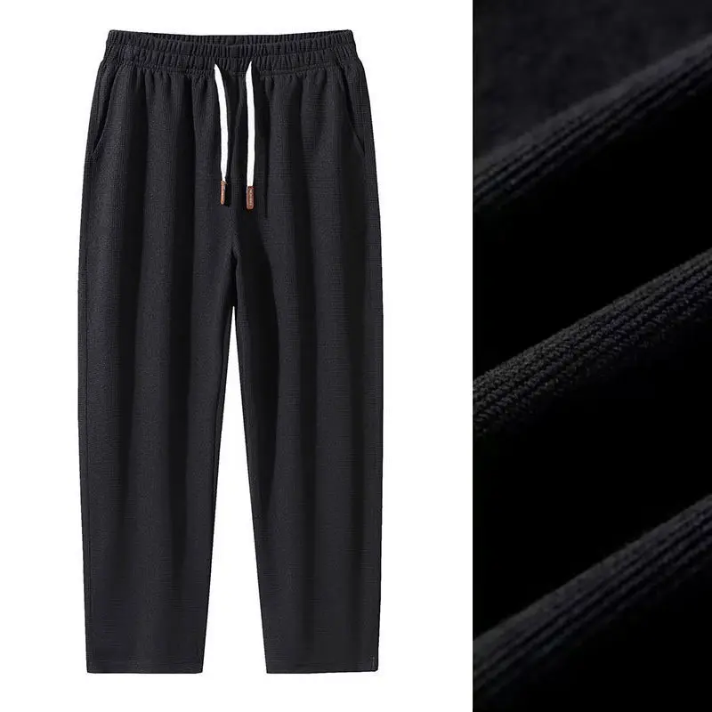 Sports Long Pants Men's Loose Fitting Straight Tube Casual Long Pants Solid Color Korean Version Ankle Length Pants Blac