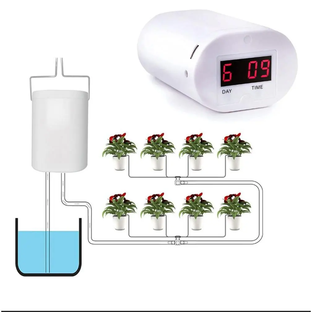 Flowers Automatic Plant Programmable Timer Drip Irrigation Kits Watering System 8/4/2 Head Double Pump