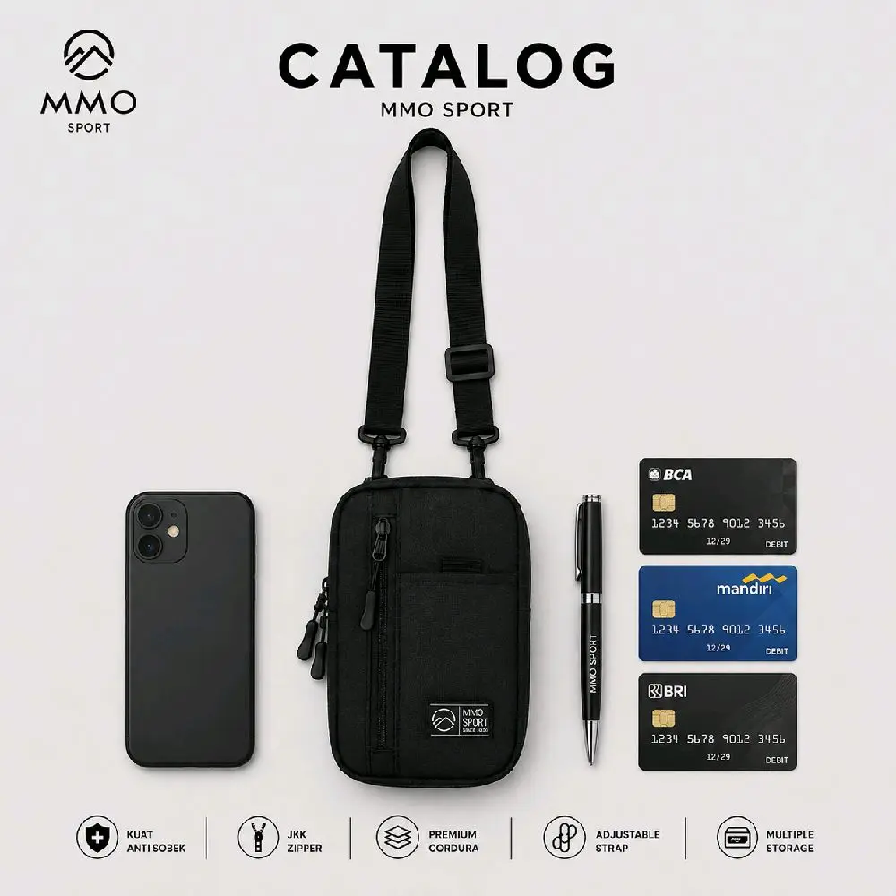 Hanging Wallet Tas Selempang Gantung Leher Hitam Pria Waistbag Slingbag Cowok