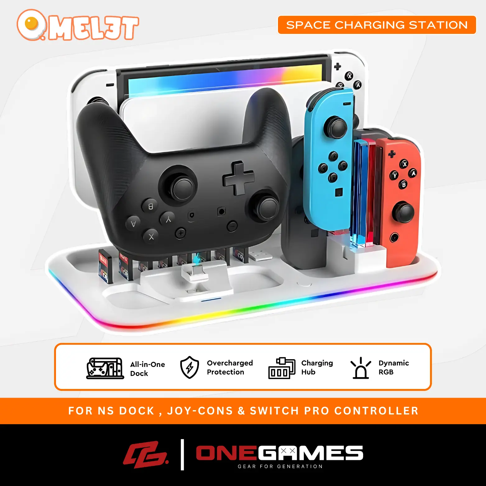 Omelet Nintendo Switch Space Station RGB lights 4 In 1 Wireless Charger Dock With Game Card Holder