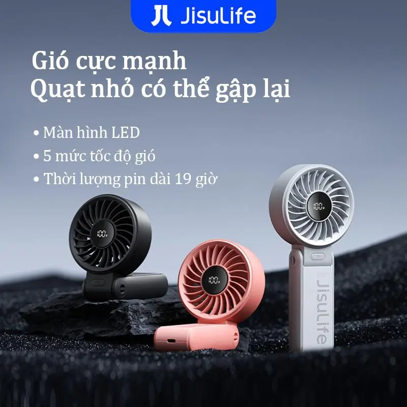 Quạt Mini Cầm Tay JISULIFE, Pin 5000/3600mAh, Có Thể Gập Lại, Chạy Bằng USB, 5 Tốc Độ Gió Mạnh
