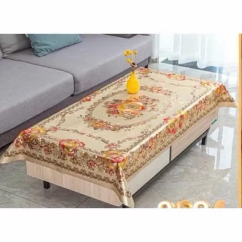 Khăn trải bàn tròn 3D 1,5m sang trọng không thấm nước, chống thấm dầu mỡ, dễ lau chùi, màu vàng kem vân nỗi