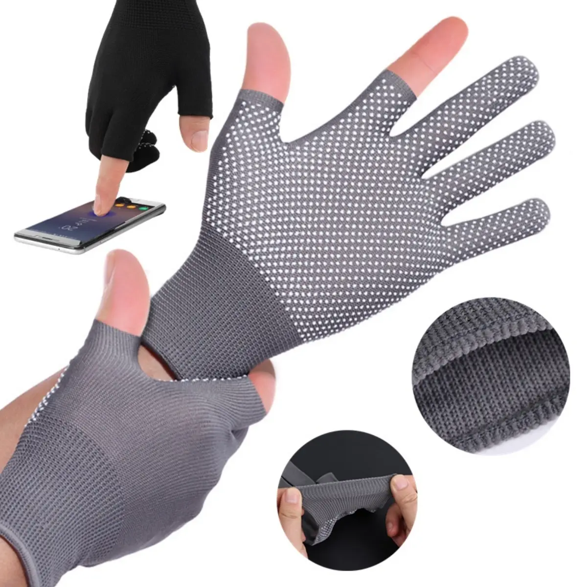 2Pcs/Set Non-slip Touchscreen Fingerless Gloves /Dispensing Bicycle Cycling Elasticity Breathable Gloves / Sports Protection Gloves for Outdoor Camping Hiking Motorcycle