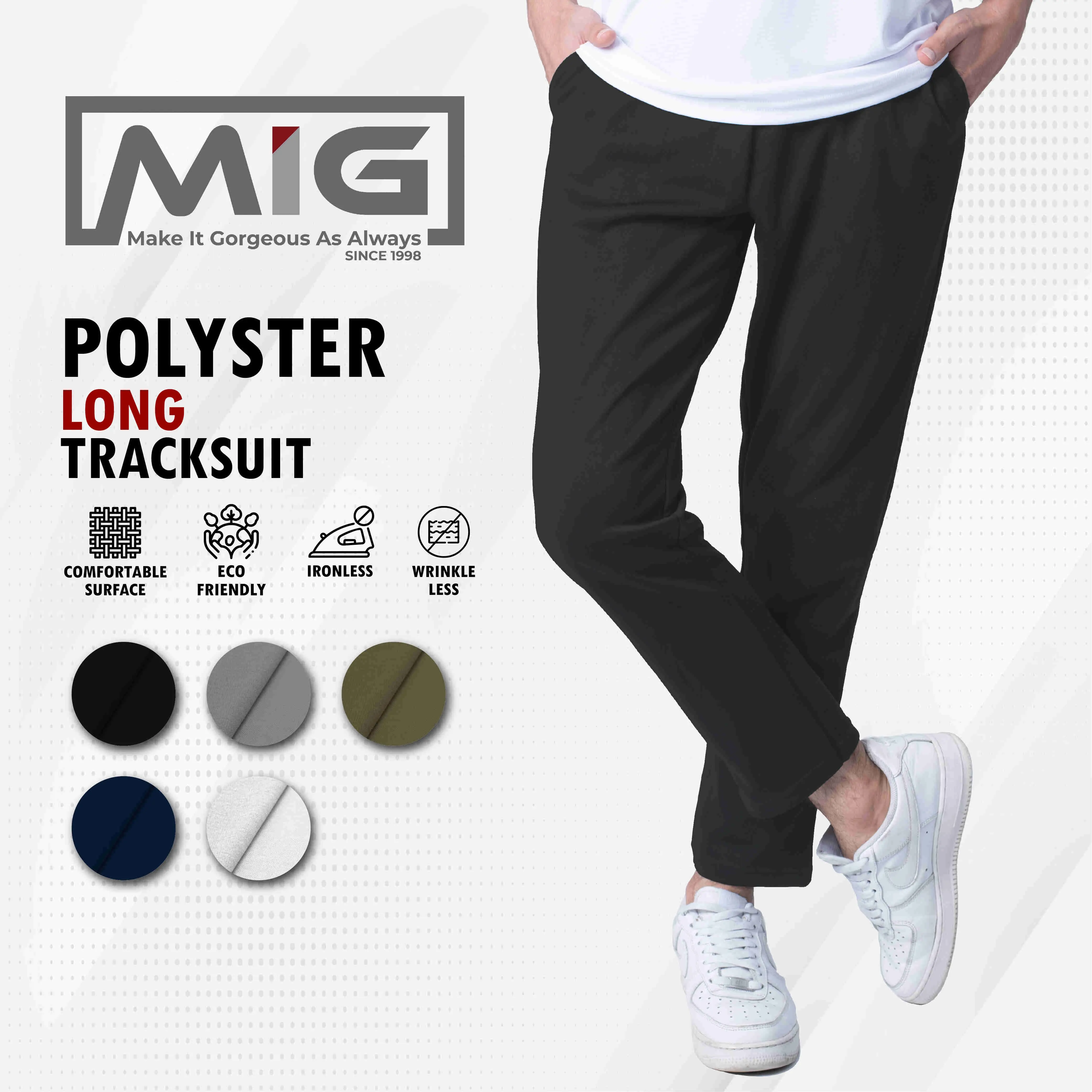 MIG Polyester Unisex 220gsm Adult Slim Fit Sport Wear Tracksuit Track Long Pant - 1083L