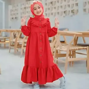 Dias Baju Muslim Anak Perempuan Gamis Arisha Model kekinian lembut panjanru/pashmiggamis terbana /Lebaran /Crinkle Airflow Nyaman Wanita Remaja Syari  Mewah Kancing Hanya Boleh D Rapi Gray Girls' Islamic Clothing Simple baju anak  syar'i Mukena Anak Dress