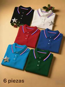 Conjunto de 6 camisas polo casual para hombre con bloques de color, cuello abotonado cómodo, aptas para negocios y deportes al aire libre, camiseta ajustada de manga corta.
