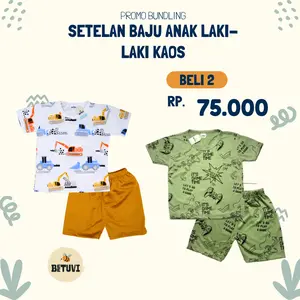 BEETUVI - Paket Hemat 75 Ribu Dapat 2 Setelan Baju Anak Harian Laki-Laki 3-8 Tahun One Set Mobil Truck dan Game Time - Beli 2 75K