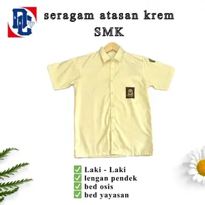 ATASAN SEKOLAH - HEM ATASAN KREM- LENGAN PENDEK KAIN TEBAL BAHAN OXFORD