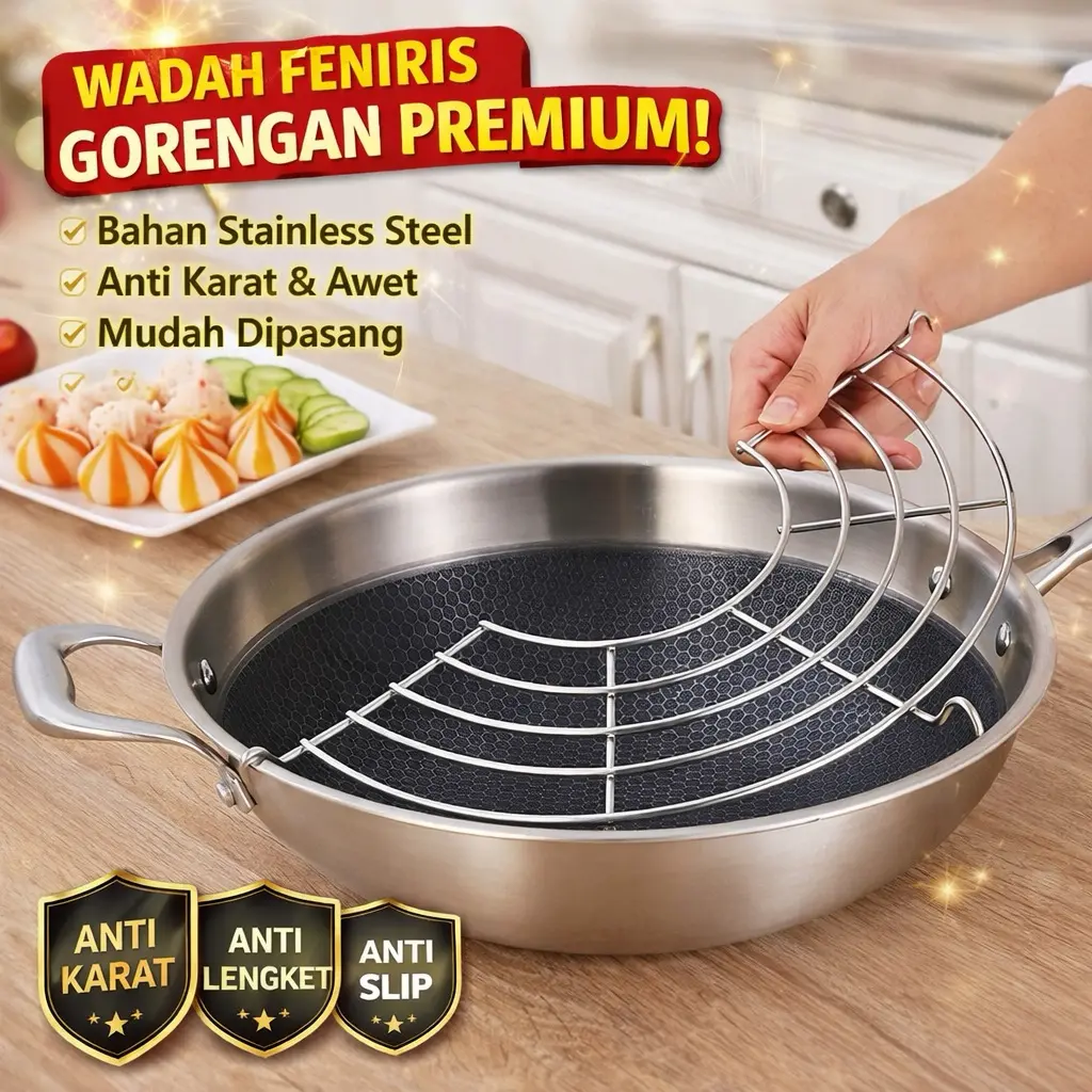tatakan/Rak Peniris Gorengan Wajan Stainless Steel Tebal Anti Karat Minyak Tiris Maksimal saringan makanan
