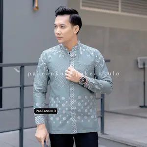 PAKEANKULO Koko Batik Pria Premium Slimfit Motif Rafanza Alfath Grey dan Macha Baju Muslim