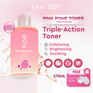 [BARU] KIME PINK POME TONER 270ML + FREE COTTON PADS - Toner Multipurpose Exfoliating Brightening & Soothing | Toner Badan Wajah Mencerahkan Muka Glowing Pemutih Tubuh Kulit Eksfoliasi | AHA BHA PHA Glycolic Acid Panthenol Hyaluronic Acid Tranexamic Acid