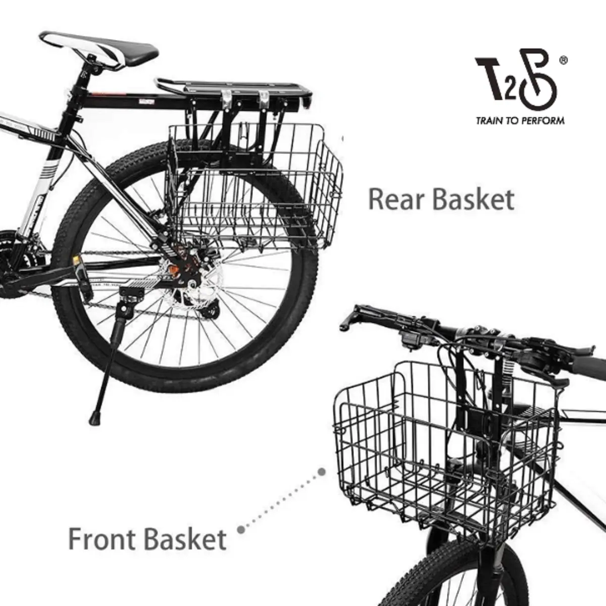 T2P Folding Bicycle Basket Lift-Off Front Bike Basket with Handles Easy Installation on Front Handlebar Bike Basket Bicycle Bag Cargo Rack for Mountain Bike Accessories