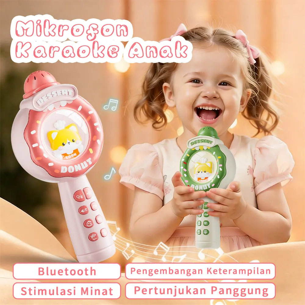 Stok Indonesia Mikrofon Anak Mic Karaoke Anak Mic Bluetooth Wireless Mainan Mikrofon Anak Microphone Kucing Lucu Portabel Koneksi HP Rekam Suara Putar Musik dengan Holder Mainan Musik Karaoke Anak untuk Bernyanyi Hadiah Anak