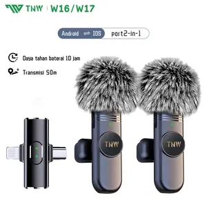 TNW W16 /W17 2 In 1 Wireless Microphone Clip On Mic Portable Microphone Mikrofon Lavalier HP Untuk TikTok YouTube Facebook Live Streaming
