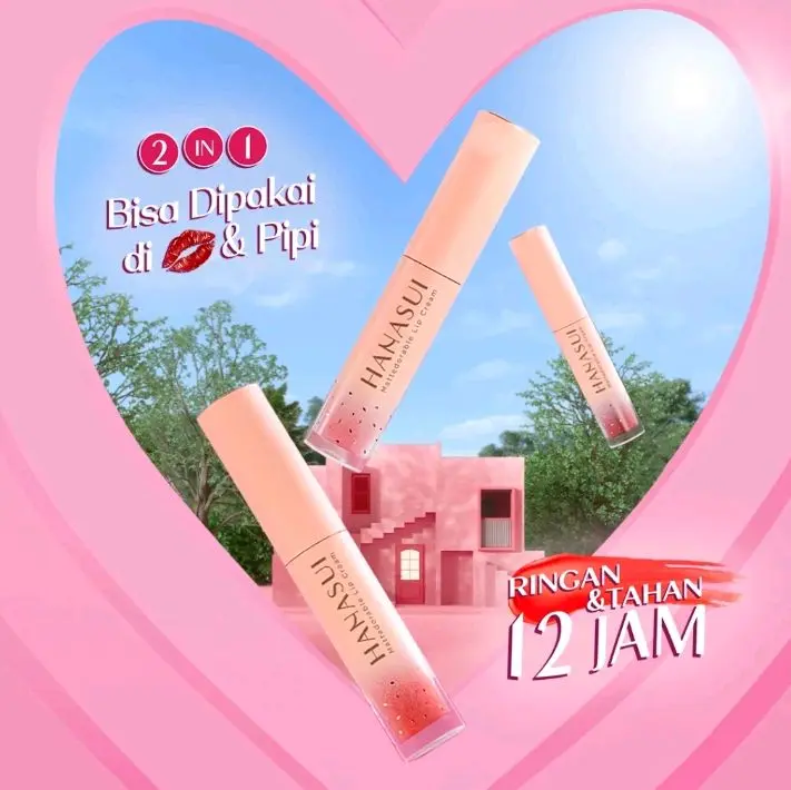 Hanasui 2-in-1 Lip & Blush Tahan 12 Jam - Produk Makeup Ringan untuk Bibir & Pipi
