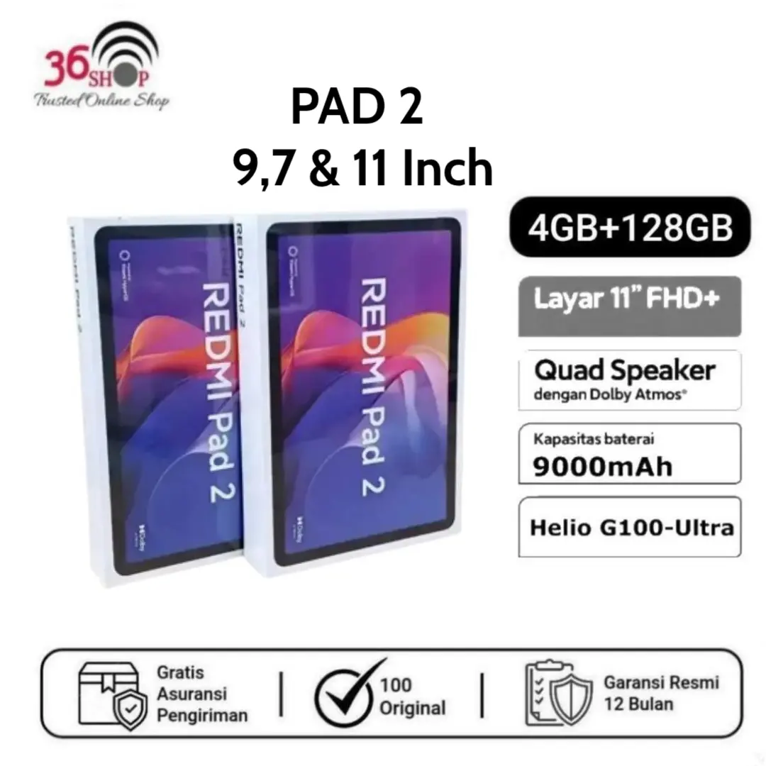 [3636.Shop] Xiaomi Redmi Pad 2 Dan Pad 2 9.7 [4GB+64GB] [4GB+128G] | 11" 2.5 Layar Super-jernih | Helio G100-Ultra l 9000mAh Garansi Resmi 1 Tahun