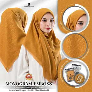 HIJAB SEGIEMPAT UMAMA MONOGRAM EMBOSS UKURAN 110X110 CM Muslim Kerudung