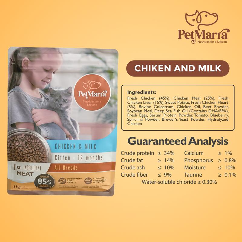 PetMarra Kitten / Adult Cat Dry Food Oceanfish Chicken Beef Liver Milk Flavor 1kg Collection cats kibble all breeds