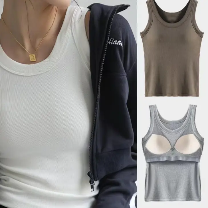 Padded Ribbed Singlet (T8636) Soft Stretchy Womenswear  Tops Comfy