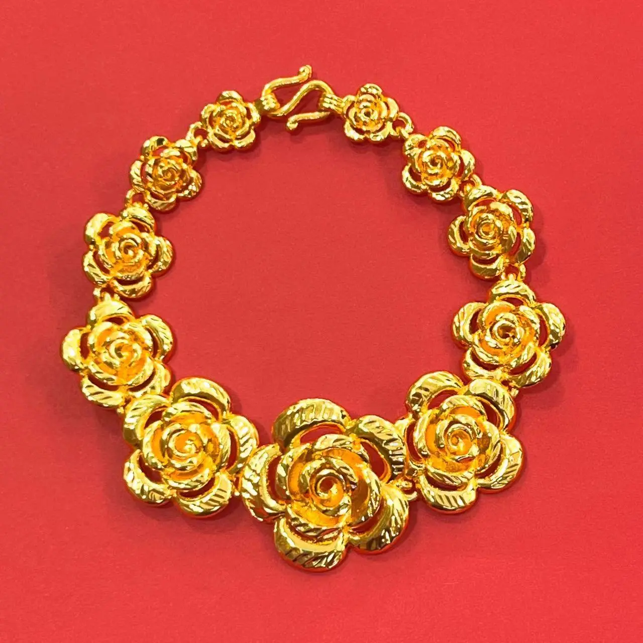 High Quality Bracelet Bangle Sand 24k Gold Plated Hollow Glossy Exquisite Flower engrave Bracelet Custom Women Jewelry