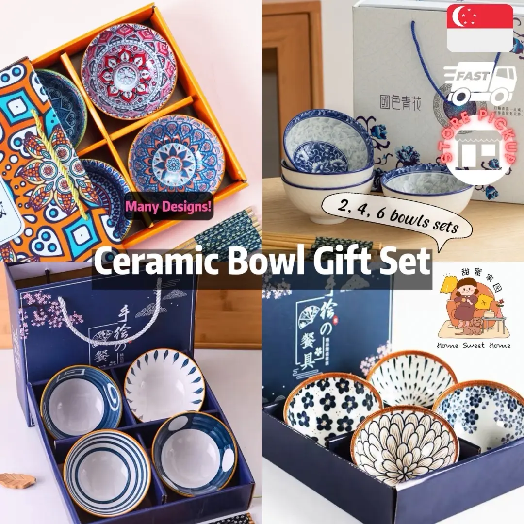 [SG] Ceramic Bowl With Chopsticks Gift Set Wedding Gift Housewarming Gifts Corporate Gifts Chopsticks Mother Day Gift Cutlery Tableware