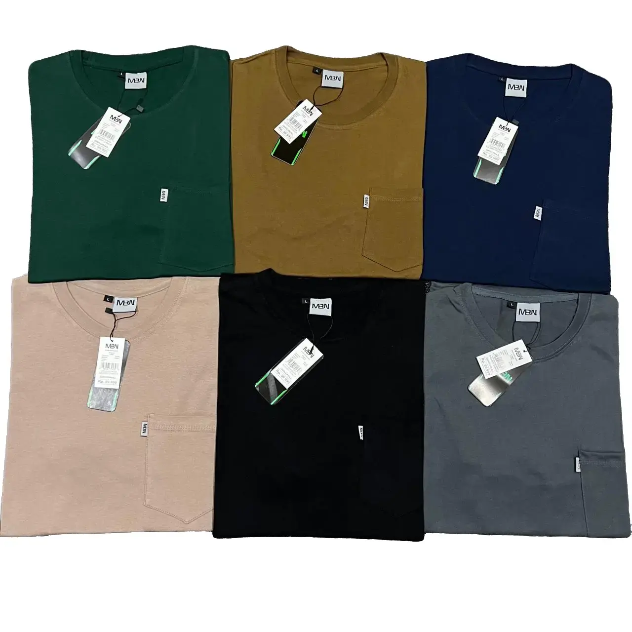 (Paket isi 4 Pcs) Kaos Pocket Saku MBN Pria Wanita Fashion Army Cream Distro Hitam Katun