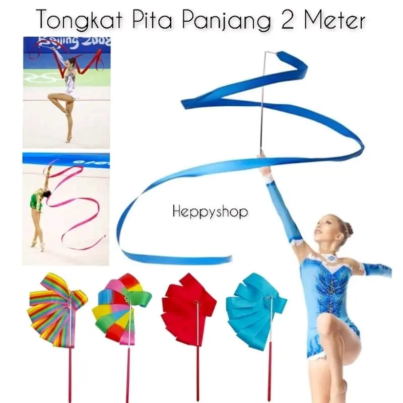 Tongkat Pita Panjang 2 Meter Tali Tari Balet Ballet Senam Ritmik Gymnatic, Tongkat Pita Glitter 2 Meter