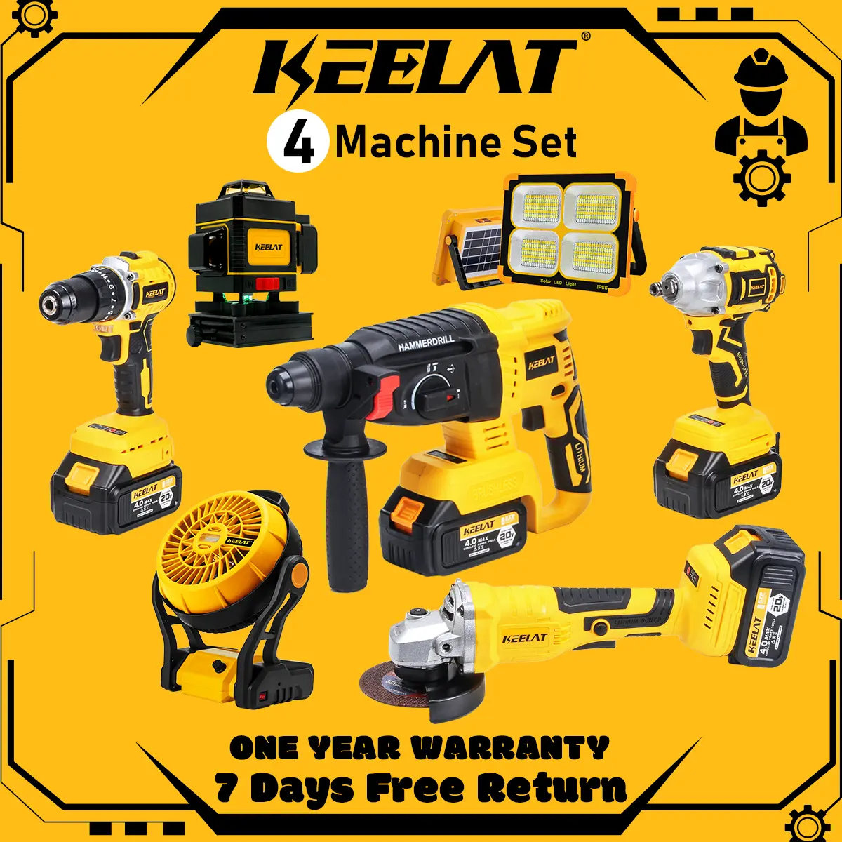 【LIVE】KEELAT Brushless Machine Set Full Set Tools Cordless Impact Wrench Impact Drill Hammer Drill Angle Grinder Same Battery in One Box Tool Set Combo Set Power Machine Suit