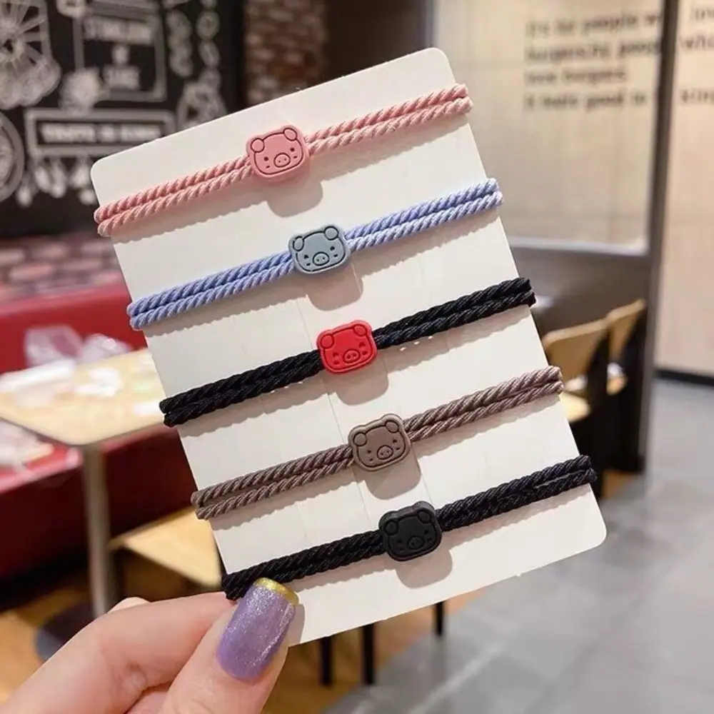 High-value Double Layer Knotted Cartton Pig Hair Ring Korean Little Fresh Hair Accessory No Harm High Elastic Couple Headband Bracelet Children Headdress