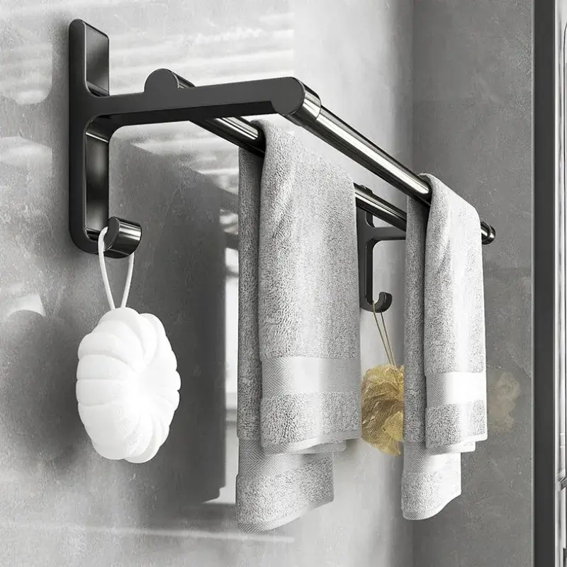 Giá Treo Khăn Tắm, Không Cần Đục Lỗ, Chất Liệu Nhôm Không Gian, Giá Treo, Cốc Hút, Treo Tường Nhà Vệ Sinh, Thanh Đôi, Thích Hợp Cho Phòng Tắm, Thanh Treo Khăn