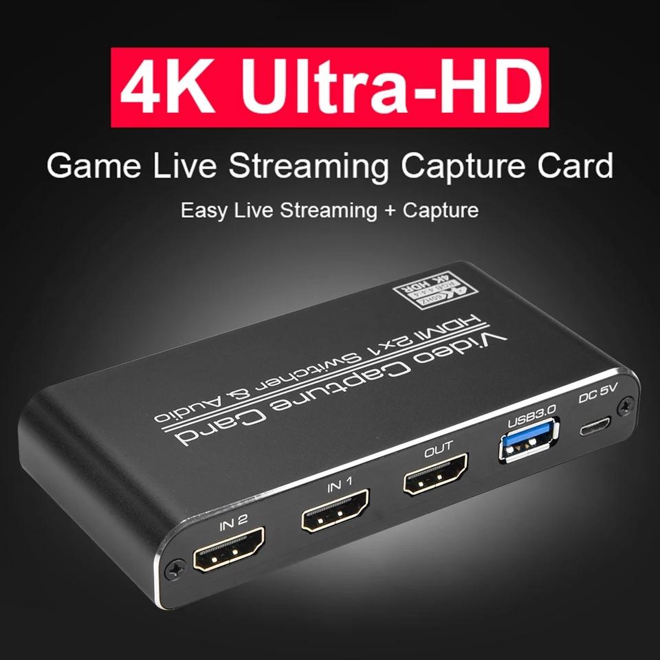 4K HDMI Switcher 2x1 Audio with USB 3.0 HD Video Capture Card (2 x HDMI Input)