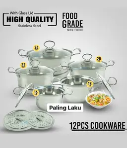 Panci Set High Pot Stainless Steel 12 pcs