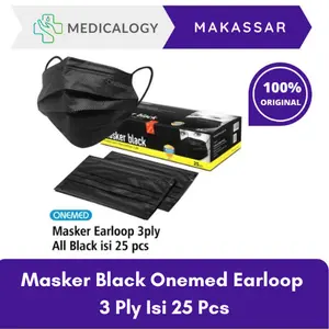 Onemed Masker Hitam 3 Ply Earloop Black Surgical Mask Masker Isi 25