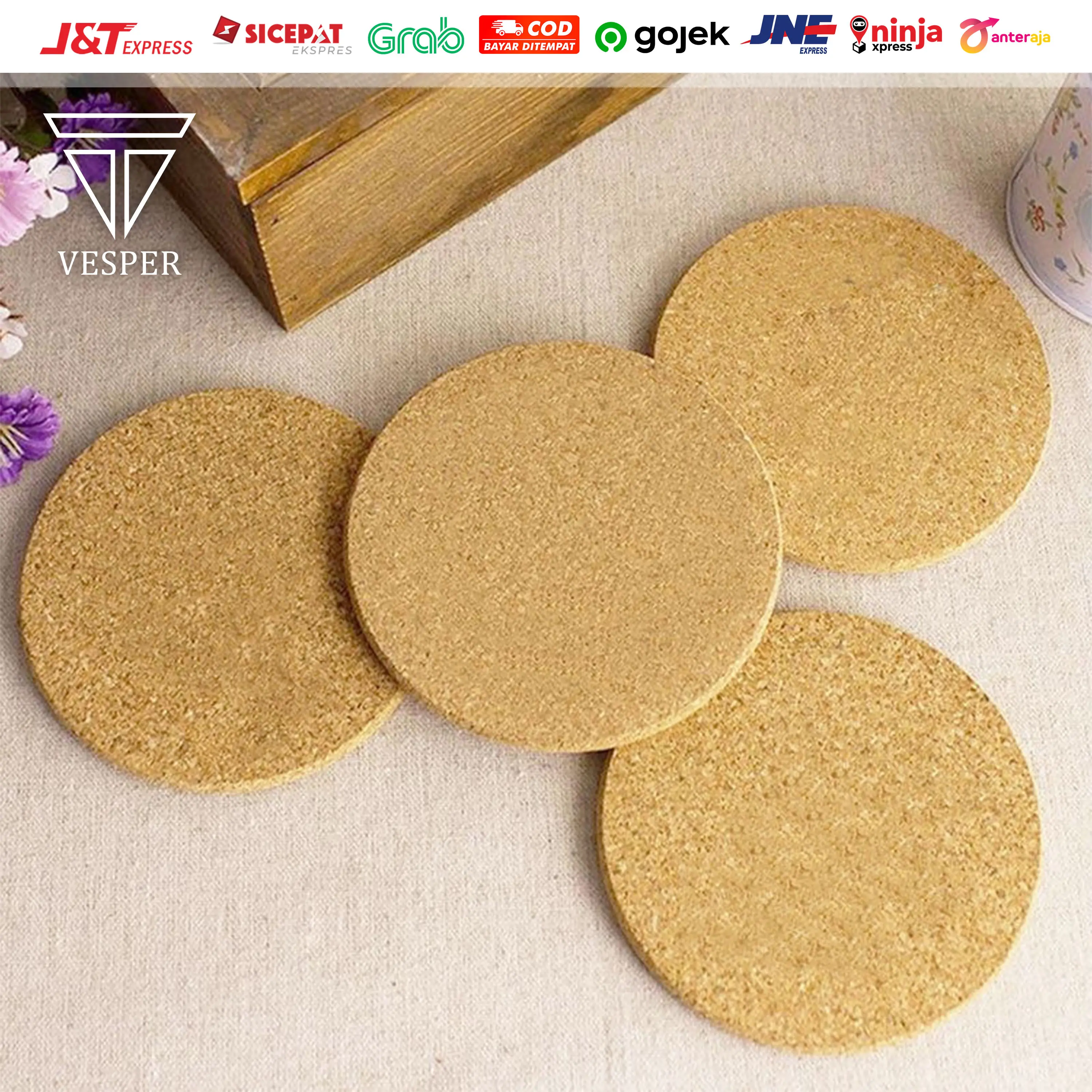Cork wood drink coaster / tea coffee cup mat / alas tatakan gelas