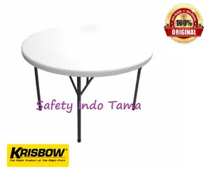 Krisbow Meja Bulat Bundar Taman Lipat 115 Cm - Putih Awet Kuat Origina