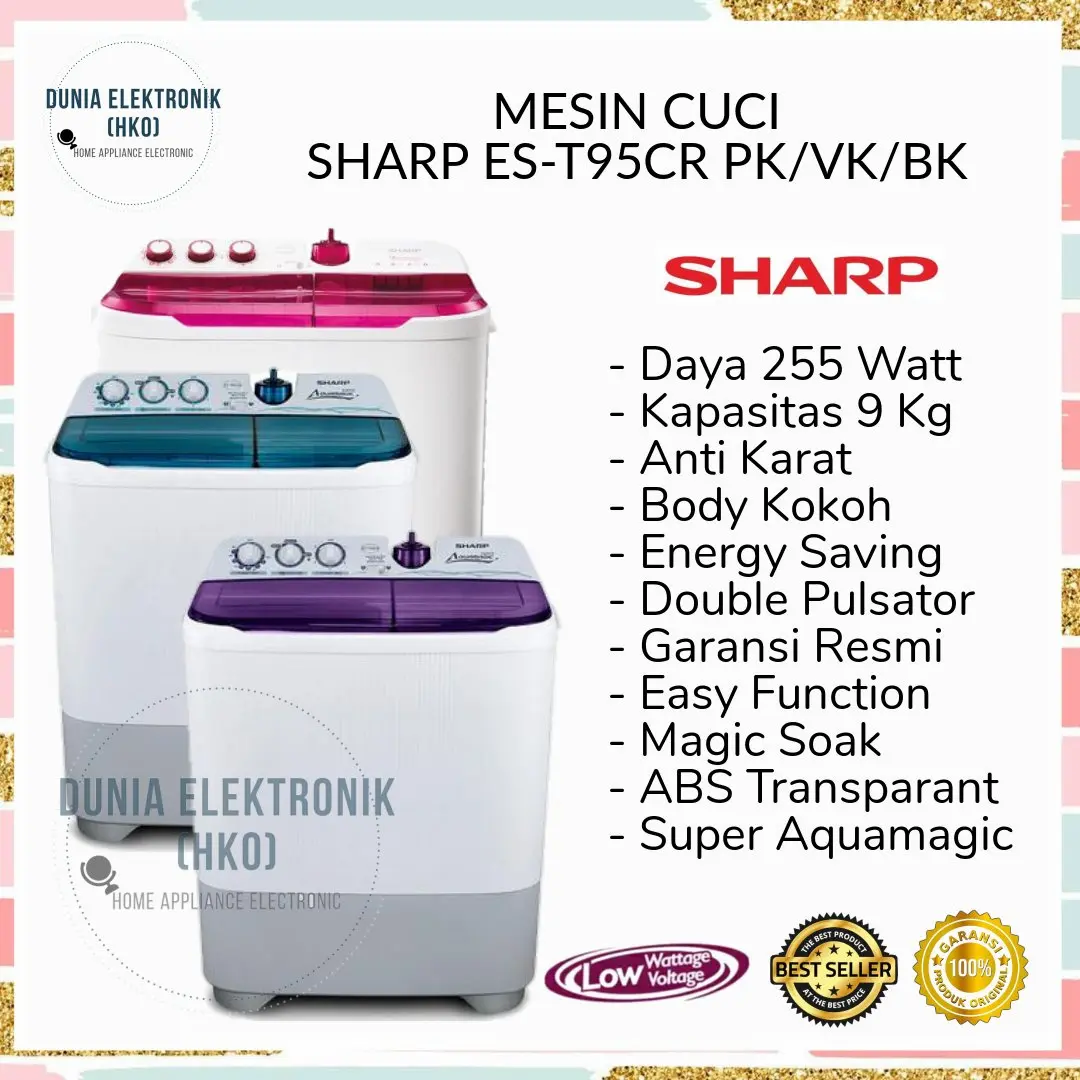 MESIN CUCI SHARP ES-T95CR EST 95 CR 2 TABUNG 9 KG NEW SUPER AQUAMAGIC