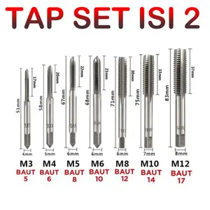 Hand Tap Set Pembuat Ulir Sekrup Mata Bor Set Isi 2 Pcs & Gagang Tap