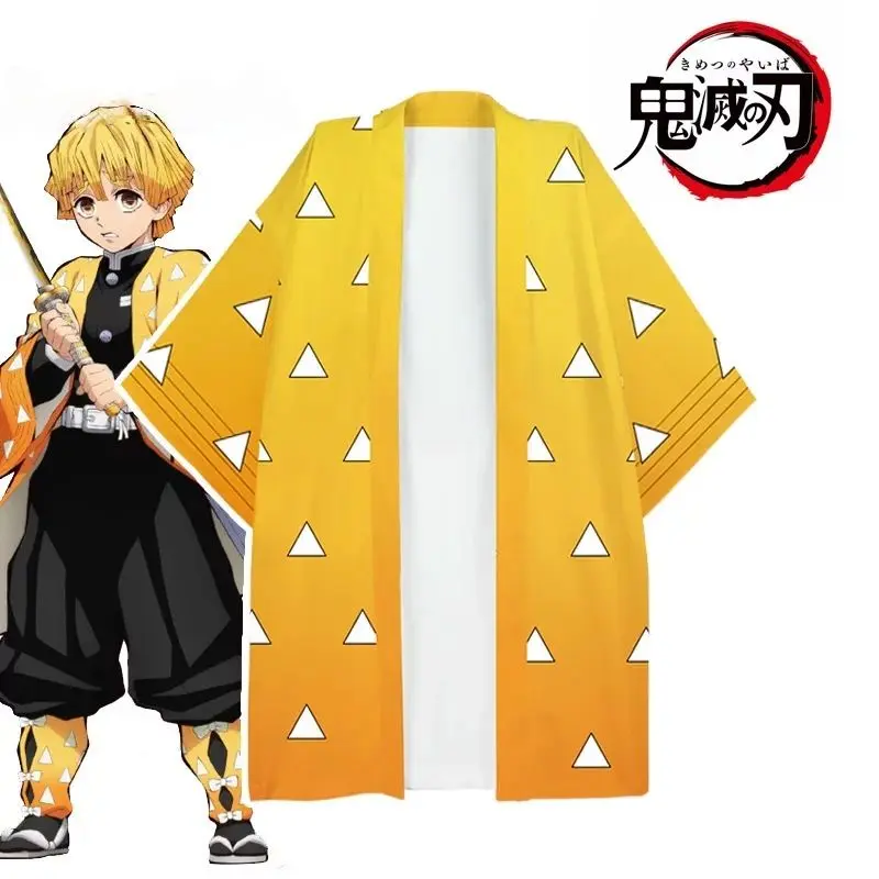 Jubah Cosplay Anime Zenitsu Demon Slayer Model Kimono