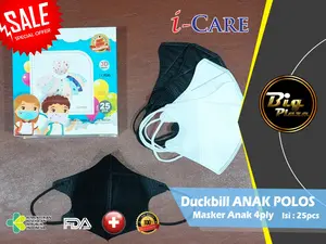 Duckbill ANAK POLOS 1 Kotak isi 25pcs Masker 4ply Duckbill 3D 0-8 Thn